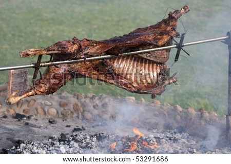 Girl On Spit Over Fire