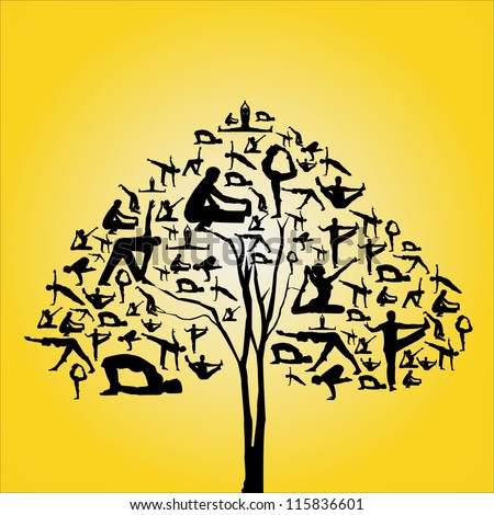 Silhouette vector of yoga collections in the shape of tree. - stock vector