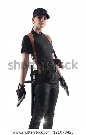 stock-photo-officer-woman-with-two-guns-