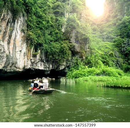 Tourist boat most popular place in Vietnam. - stock photo