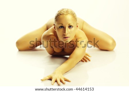 Beautiful Naked Woman Do Calisthenics Acrobatic Stock 