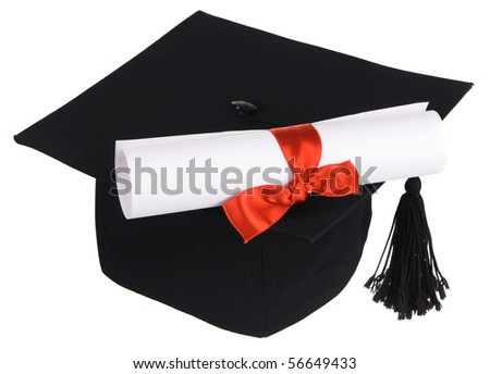 Black graduation cap isolated on white background - stock photo