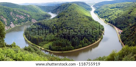 of a river Saar with Saarschleife by city Orscholz, Saarland / Germany ... of a river Saar with Saarschleife by city Orscholz, Saarland / Germany ...