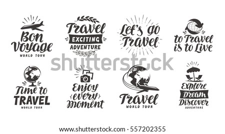 Travel, adventure set icons. Handwritten lettering. Label vector illustration Travel, adventure set icons. Handwritten lettering. Label vector illustration