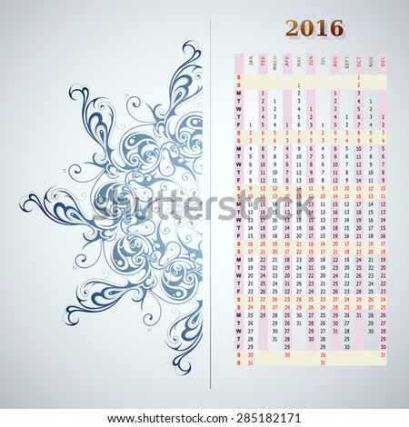 2016 leap year calendar