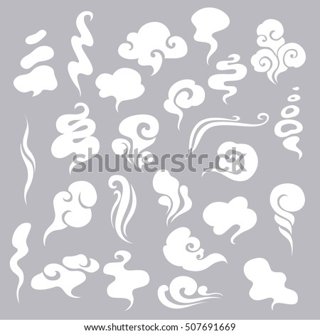 Set of Smoke, Clouds, Fog and Steam Cartoon Vector Illustration. White smoke flat icon isolated for game, advertising. Set of Smoke, Clouds, Fog and Steam Cartoon Vector Illustration. White smoke flat icon isolated for game, advertising.
