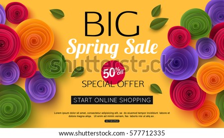 Spring sale banner with paper flowers for online shopping, advertising actions, magazines and websites. Vector illustration. Spring sale banner with paper flowers for online shopping, advertising actions, magazines and websites. Vector illustration.