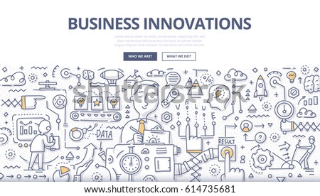 Doodle vector illustration of implementing ideas, making better services & products, creating value for customers, improving business technologies and processes . Business innovations concept Doodle vector illustration of implementing ideas, making better services & products, creating value for customers, improving business technologies and processes . Business innovations concept