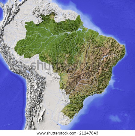 Brazil Shaded Relief Map Major Urban Stock Illustration 21247843