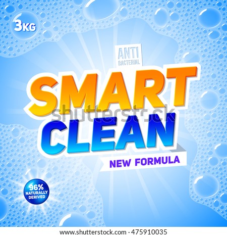 Smart clean. Template for laundry detergent. Package design for Washing Powder & Liquid Detergents. Stock vector Smart clean. Template for laundry detergent. Package design for Washing Powder & Liquid Detergents. Stock vector