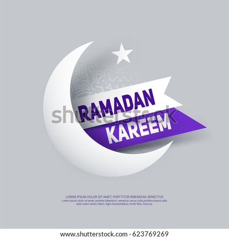 Ramadan Kareem greeting card with paper crescent moon, star and ribbon. eps 10 Ramadan Kareem greeting card with paper crescent moon, star and ribbon. eps 10
