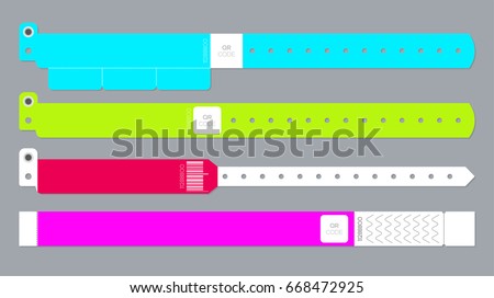 Set of clean bracelets for entrance to the event. Live performance entrance vector bracelets templates. Dance, Music or Concerts. entrance to fan zone Set of clean bracelets for entrance to the event. Live performance entrance vector bracelets templates. Dance, Music or Concerts. entrance to fan zone