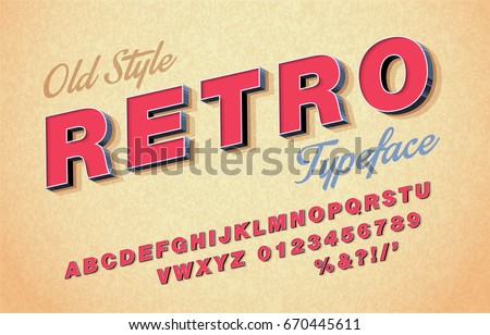 Vector retro font and alphabet. 3d Italic style Vector retro font and alphabet. 3d Italic style
