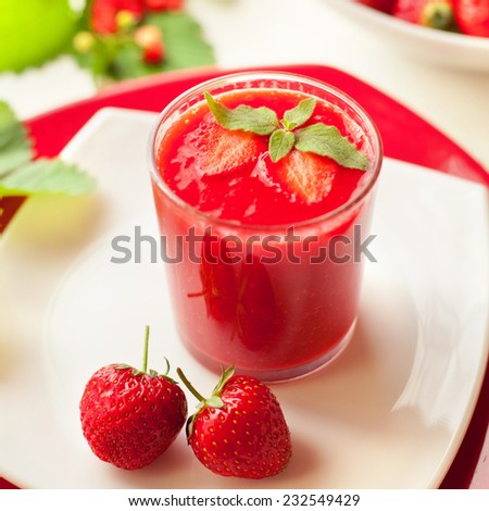 Strawberry cocktail. Healthy juices. Prepared with fresh fruits ...