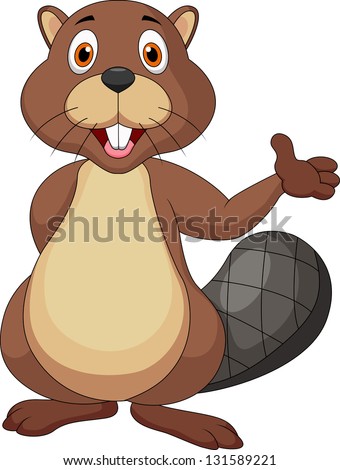 Beaver cartoon waving hand - stock vector