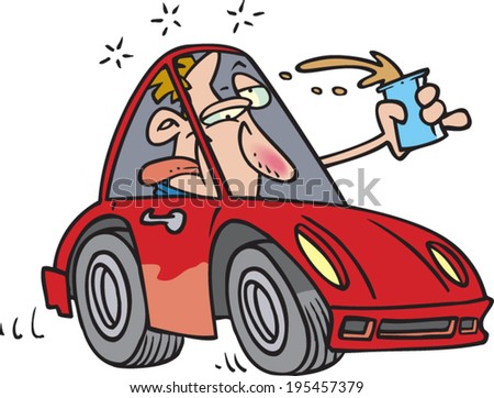 Cartoon Man Drunk Driving - Stock Vector