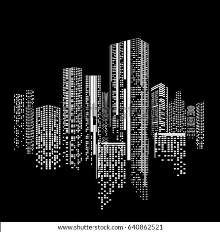 City scene on night time. City night on black background. City scene on night time. City night on black background.