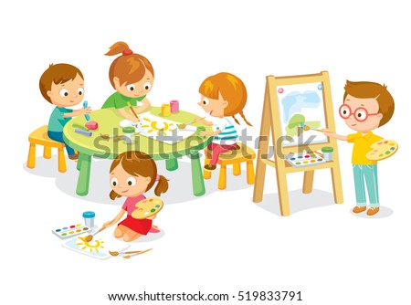 Children drawing in art class Children drawing in art class
