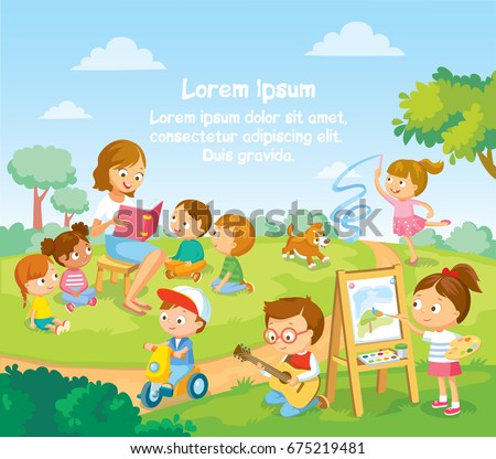 Children's activities at the summer camp. Kids at the park. Children's activities at the summer camp. Kids at the park.