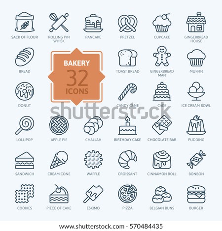 Bakery icon set - outline icon collection, vector Bakery icon set - outline icon collection, vector