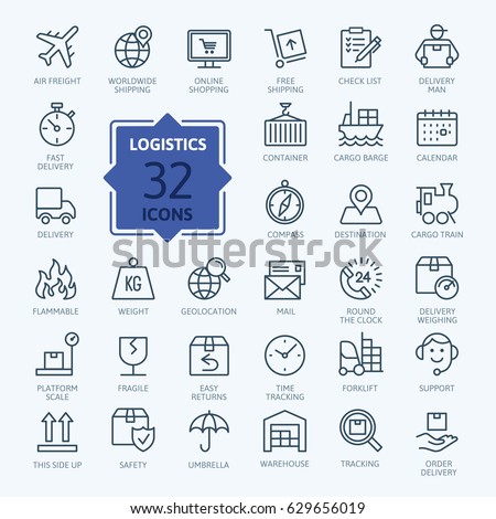 Logistics, delivery, transportation - outline web icon set, vector, thin line icons collection Logistics, delivery, transportation - outline web icon set, vector, thin line icons collection