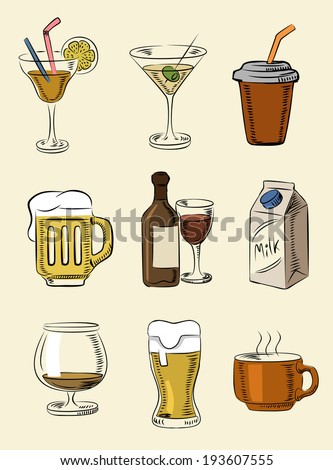 Vector Hand Drawn Beverages Icons Set Stock Vector 149794421 - Shutterstock