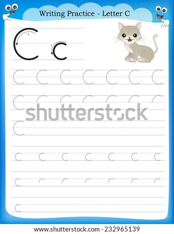 Writing practice letter C printable worksheet for preschool