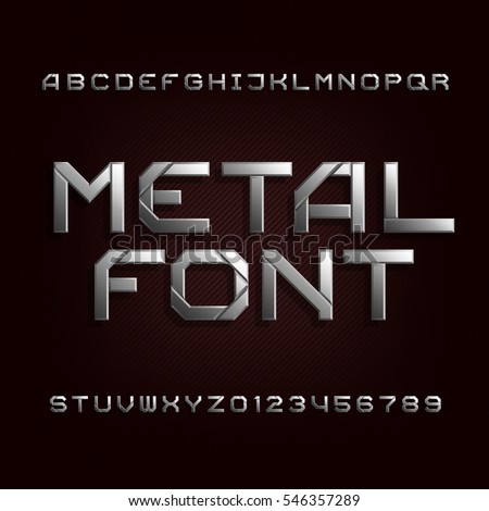 Metal alphabet font. Chrome effect letters and numbers on a dark bacgkround. Tough vector typeset for your design. Metal alphabet font. Chrome effect letters and numbers on a dark bacgkround. Tough vector typeset for your design.