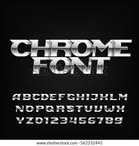 Chrome alphabet font. Metallic effect italic letters and numbers on a dark background. Stock vector typeface for your design. Chrome alphabet font. Metallic effect italic letters and numbers on a dark background. Stock vector typeface for your design.