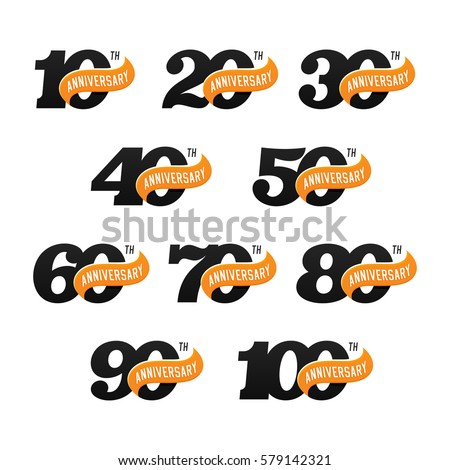 The set of anniversary signs from 10th to 100th. Stock vector illustration. Design elements on a white background. The set of anniversary signs from 10th to 100th. Stock vector illustration. Design elements on a white background.