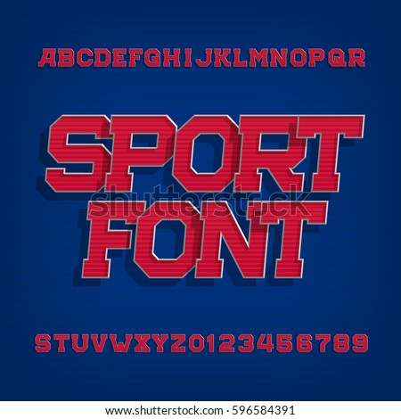 Sport alphabet vector font. Retro style typeface for labels, titles, posters or sportswear. Type letters and numbers on a blue background. Sport alphabet vector font. Retro style typeface for labels, titles, posters or sportswear. Type letters and numbers on a blue background.