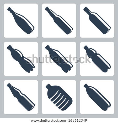 Vector isolated plastic and glass bottles icons set - stock vector