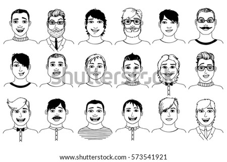 Cartoon Women Faces Crowd Doodle Handdrawn Stock Vector 234203098