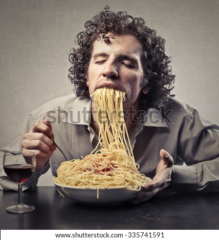 Man Gorging Pasta Stock Photo Shutterstock