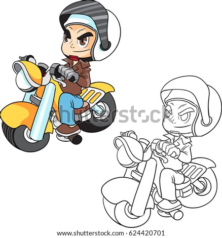 Toon Character Driving His Vintage Motorcycle Stock Vector 50881735