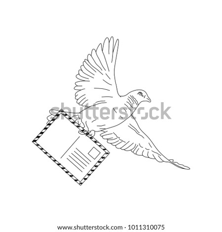 pigeon with post card hand drawn illustration vector.