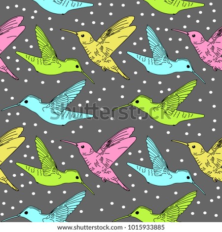 Seamless pattern hand drawn Humming Bird colorful vector illustration.