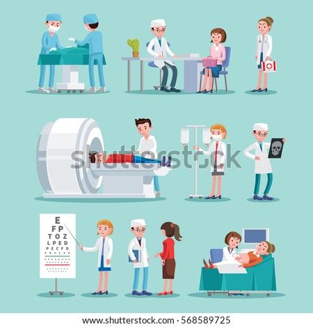 Medical treatment icons set with doctors nurses consultation surgery and different diagnostic procedures isolated vector illustration Medical treatment icons set with doctors nurses consultation surgery and different diagnostic procedures isolated vector illustration