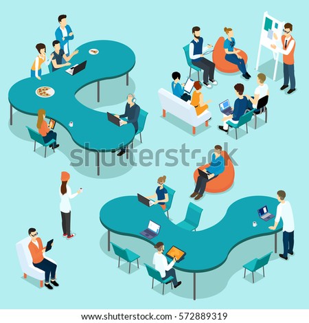 Coworking people isometric set with employees discussing project and brainstorming together isolated vector illustration Coworking people isometric set with employees discussing project and brainstorming together isolated vector illustration