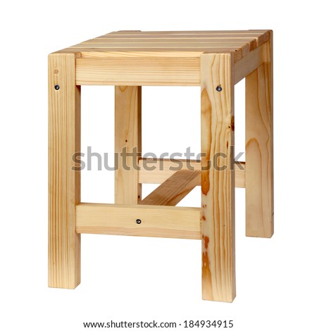 Wooden simple stool isolated on white background - stock photo