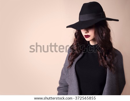 http://thumb7.shutterstock.com/display_pic_with_logo/1789157/372565855/stock-photo-woman-in-hat-beauty-portrait-beautiful-girl-hidden-face-fashion-young-mafia-brunette-model-in-372565855.jpg
