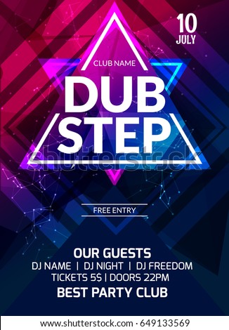 Dubstep party flyer poster. Futuristic club flyer design template. DJ advertising, digital creative club intertainment. Dubstep party flyer poster. Futuristic club flyer design template. DJ advertising, digital creative club intertainment.