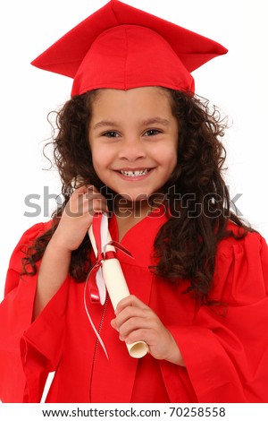 White Girl African American In Graduation Cap And Gown
