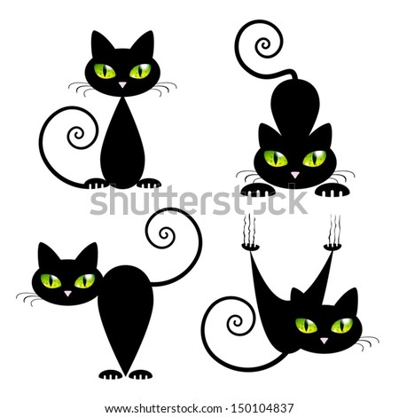 Black Cat Green Eyes Vector Illustration Stock Vector 150104837