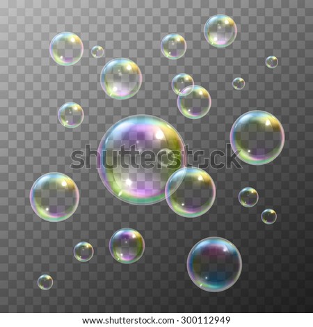 Realistic soap bubbles with rainbow reflection set isolated vector illustration - stock vector Realistic soap bubbles with rainbow reflection set isolated vector illustration - stock vector