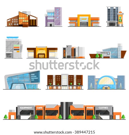 Shopping mall building orthogonal icons set with cafe and clothes symbols flat isolated vector illustration - stock vector Shopping mall building orthogonal icons set with cafe and clothes symbols flat isolated vector illustration - stock vector