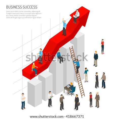 Business success poster of abstract diagram with red arrow growth and people around it isometric vector illustration - stock vector Business success poster of abstract diagram with red arrow growth and people around it isometric vector illustration - stock vector