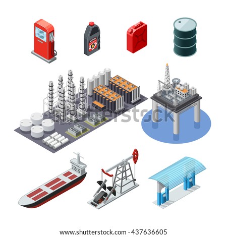 Oil industry isometric icons collection with pump jack tanker canister and sea platform abstract isolated vector illustration - stock vector Oil industry isometric icons collection with pump jack tanker canister and sea platform abstract isolated vector illustration - stock vector