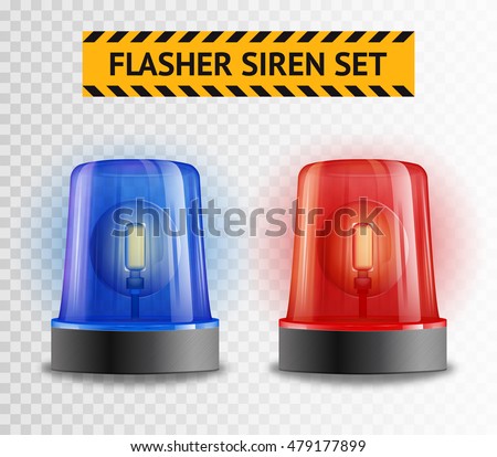 Two police flasher sirens set isolated on transparent background realistic vector illustration Two police flasher sirens set isolated on transparent background realistic vector illustration