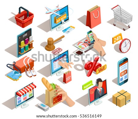 Online shopping isometric shadow icons collection with grocery travel books and clothing ecommerce stores orders isolated vector illustration Online shopping isometric shadow icons collection with grocery travel books and clothing ecommerce stores orders isolated vector illustration